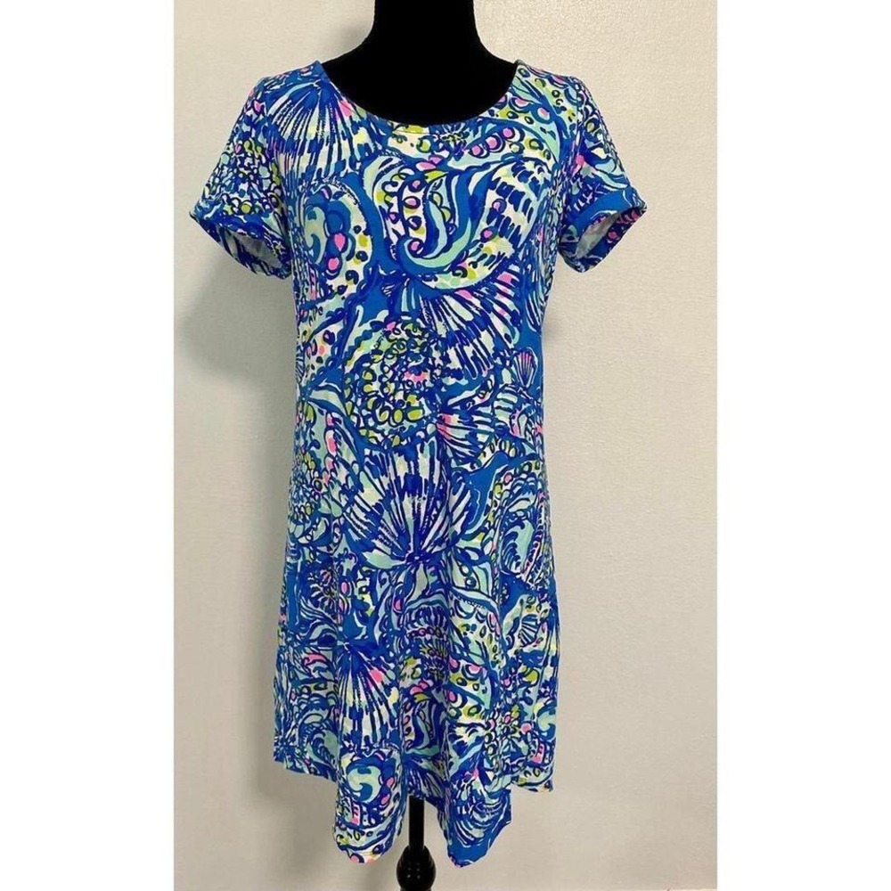 Lilly Pulitzer T-shirt Dress Women Medium Blue Excellent Seashell Tropical Print - Picture 4 of 8